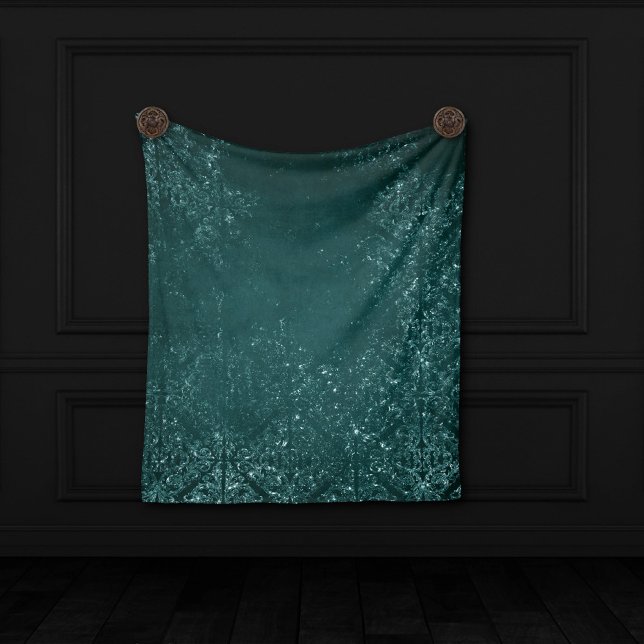 Cobertor De Velo Glimmery Teal Grunge | Rich Dark Green Glam Damask (Criador carregado)