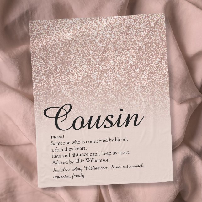 Cobertor De Velo Glitter Dourado do Script de Definição de Primo (Cousin Definition Script Rose Gold Glitter Fleece Blanket)