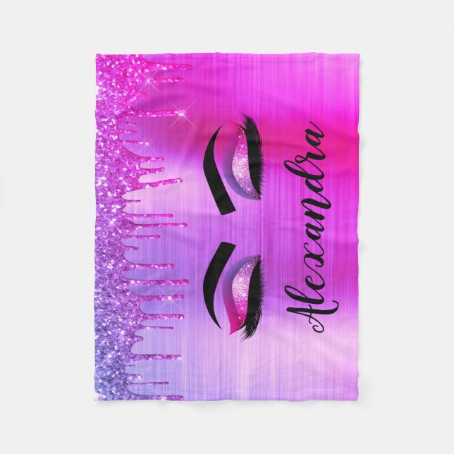 Cobertor De Velo Glitter Roxo Eyelashes Eyelashes Monograma (Frente)
