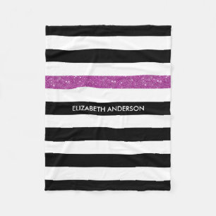 Cobertor De Velo Glitz Roxo e Nome Modernos de Black Stripes FAUX