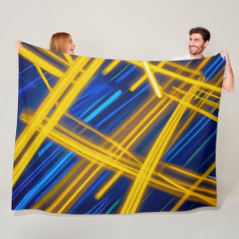 Cobertor De Velo Glowing Neon Geometric Blue Yellow Dark Abstract