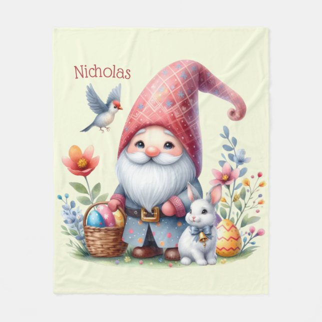 Cobertor De Velo Gnome da Páscoa em Aquarela Personalizado (Frente)