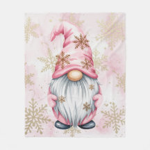 Gnome de Natal Rosa Flocos de Neve Dourados
