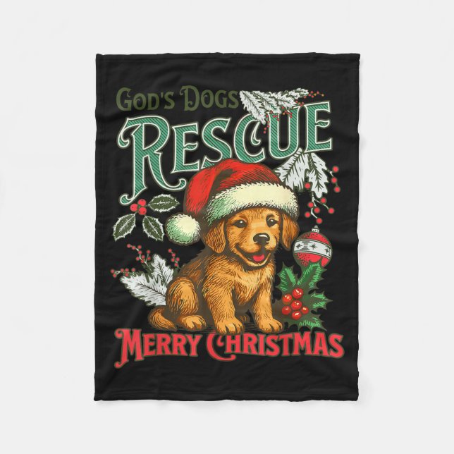 Cobertor De Velo God's Dogs Rescue Christmas Santa Golden Retriever (Frente)