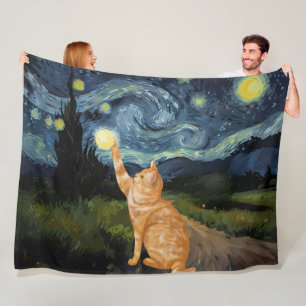 Cobertor De Velo Gogh Gatinho Starry Night Cat