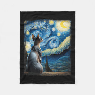 Cobertor De Velo Gogh Starry Night Style Artístico Sphynx Cat