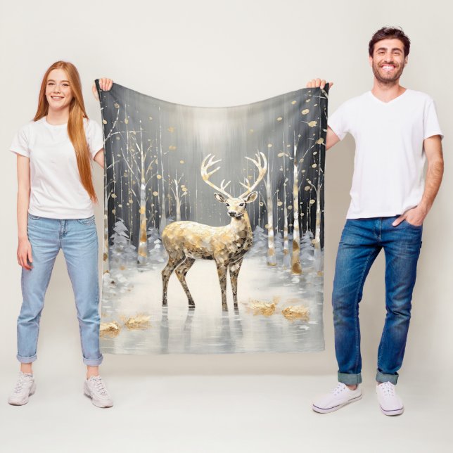 Cobertor De Velo Gold Reindeer Holiday Fleece Blanket (In Situ)