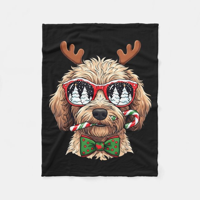 Cobertor De Velo Goldendoodle Christmas Reindeer Holiday Dog Lover  (Frente)
