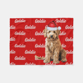 Cobertor De Velo Goldendoodle em Vermelho com Nome Cão de Natal