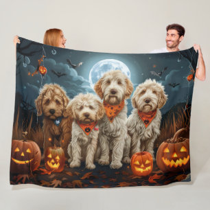 Cobertor De Velo Goldendoodle Halloween Spooky