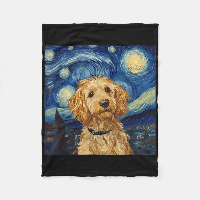 Cobertor De Velo Goldendoodle Van Gogh Starry Night (Frente)