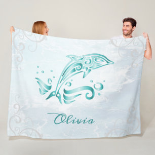 Cobertor De Velo Golfinho Teal Personalizado Fleece Blanket