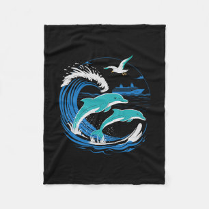 Cobertor De Velo Golfinhos Com Navio De Cruzeiro Nos Mares Camiseta
