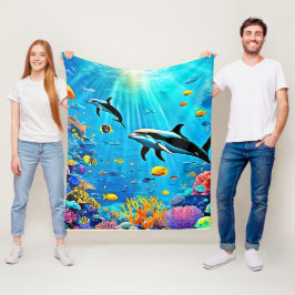 Cobertor De Velo Golfinhos e Recife: Alegria Submarina