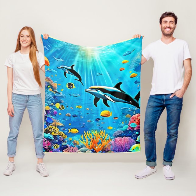 Cobertor De Velo Golfinhos e Recife: Alegria Submarina (In Situ)