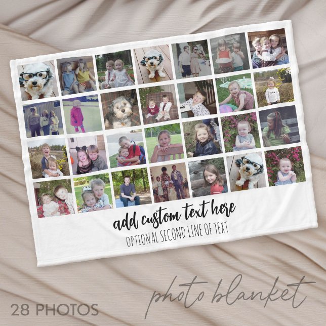 Cobertor De Velo Grade de colagem de 28 fotos - 2 caixas de texto - (Photo Blanket - Customize with your favorite pictures)