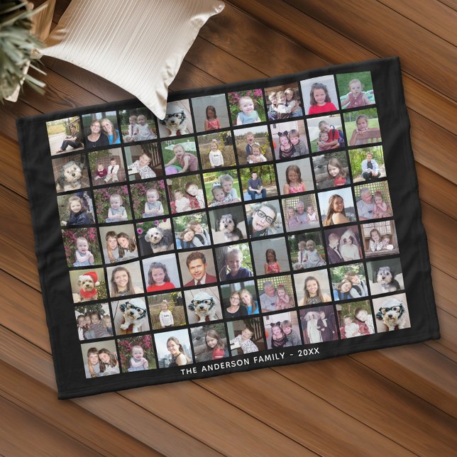 Cobertor De Velo Grade de Colagem de Fotos 63 Quadrados com Texto - (Personalized fleece blanket with 63 photos and custom text)