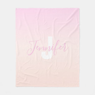 Cobertor De Velo Gradiente Ombre Rosa Claro e Pêssego Nome e Monogr