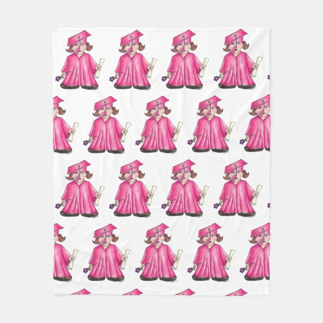 Cobertor De Velo Graduação de Diploma de Formando de Menina Rosa (Frente)