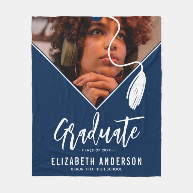 Cobertor De Velo Graduação de Foto do Boné Tassel Azul (Frente)