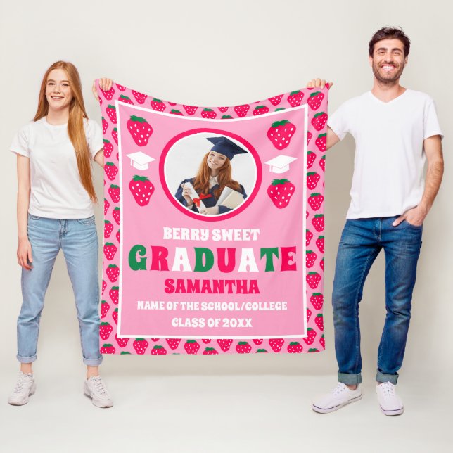 Cobertor De Velo Graduação de Foto do Formando Strawberry 2025 (In Situ)