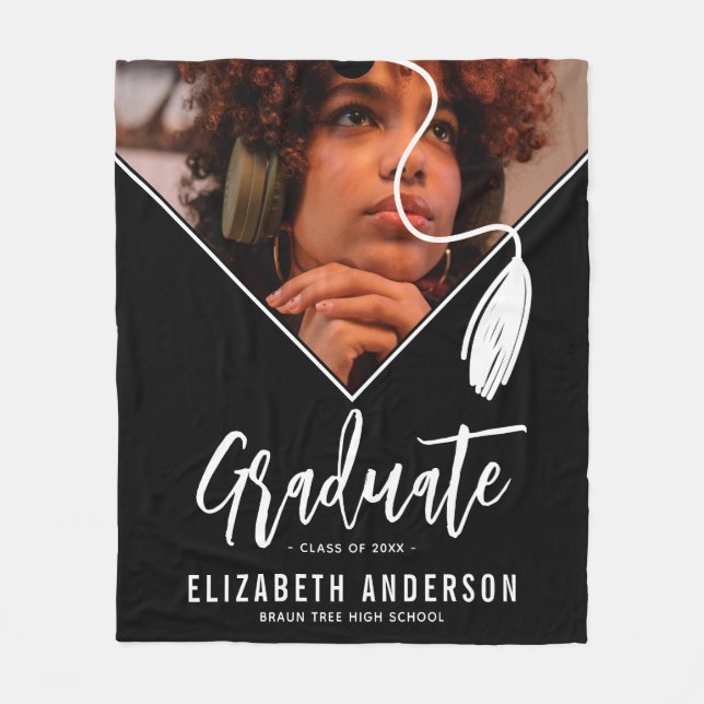 Cobertor De Velo Graduação de Fotografias do Boné Branco Preto (Frente)