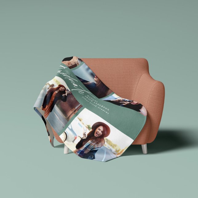 Cobertor De Velo Graduação multifoto-moderna de scripts verdes (Criador carregado)