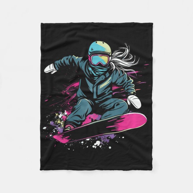 Cobertor De Velo Gráfico da Garota Snowboard (Frente)