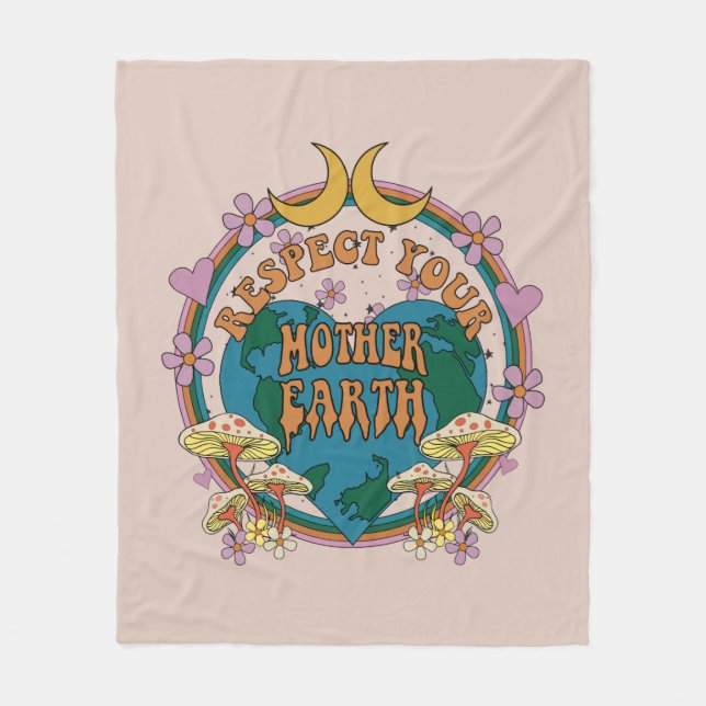 Cobertor De Velo Gráfico da Terra-Mãe Retro dos anos 70 (Frente)