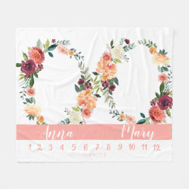 Cobertor De Velo Gráfico de crescimento de pêssego de bebê gêmea