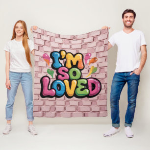 Cobertor De Velo Grafite 'Eu Sou Muito Amado' em Tijolo Rosa Claro