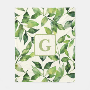 Cobertor De Velo Granulado Aquarela Monograma de Folhas Botânicas