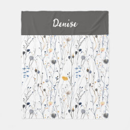 Cobertor De Velo Gray Blue Watercolor Wildflower Name