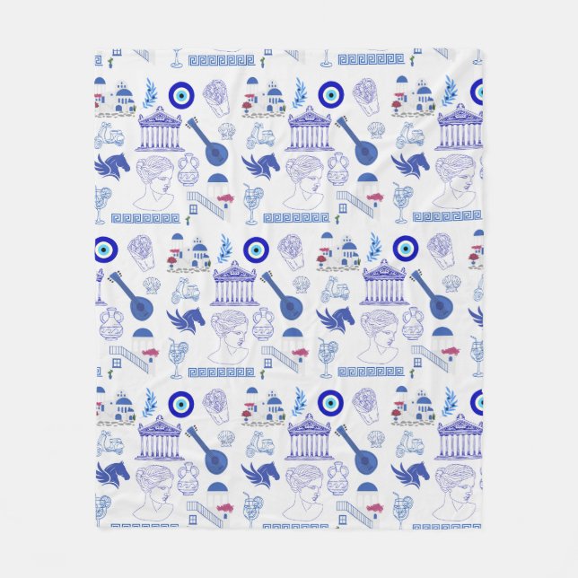 Cobertor De Velo Grécia Azul e Branco (Frente)