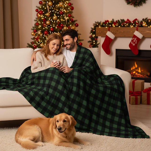Cobertor De Velo Green and Black Buffalo Plaid Christmas Check (Criador carregado)