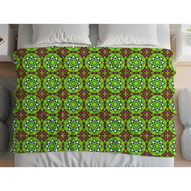 Cobertor De Velo Green and purple geometric mandala pattern (Criador carregado)