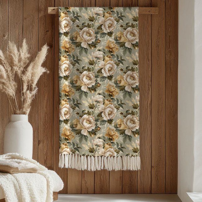 Cobertor De Velo Green Gold Floral Blanket Modern Pastel Elegant (Green Gold Floral Blanket Modern Pastel Elegance)