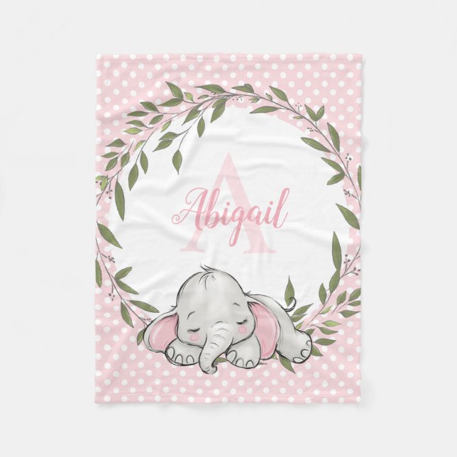 Cobertor De Velo Greenery Wreath Pink Elephant Personalized Girl (Frente)