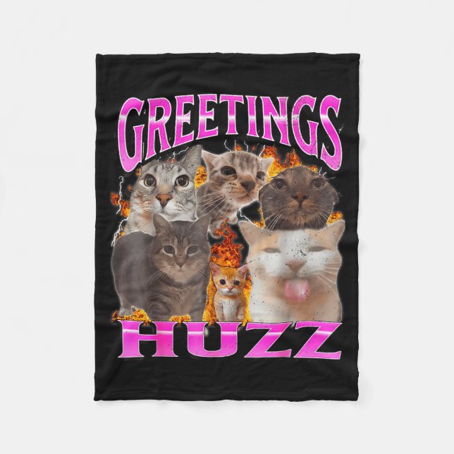 Cobertor De Velo Greetings Huzz Funny Cat Meme Bootleg Graphic Men  (Frente)