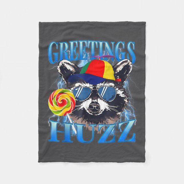 Cobertor De Velo Greetings Huzz Raccoon Meme Chaos Humor Vibes  (Frente)