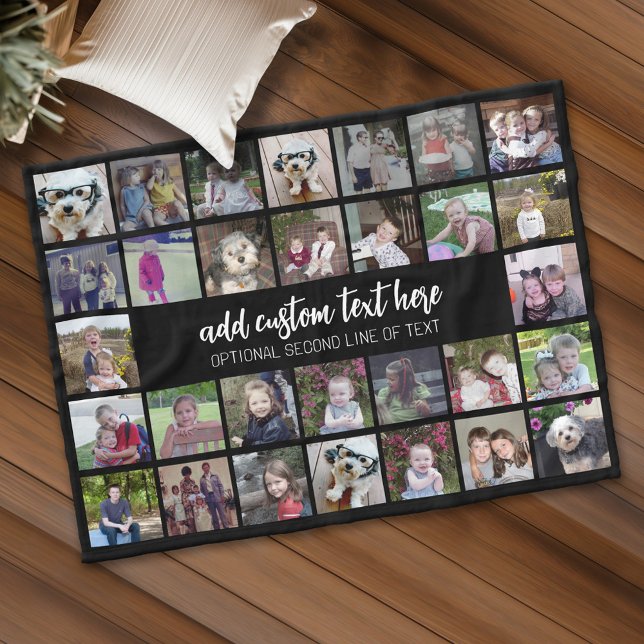 Cobertor De Velo Grelha de Colagem de Fotos - 2 Caixas de Texto - b (Personalized fleece blanket with 30 photos and custom text)