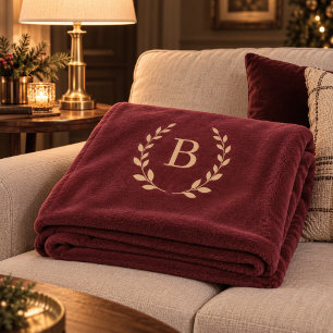 Cobertor De Velo Grinalda elegante monogramada em dourado e burgund
