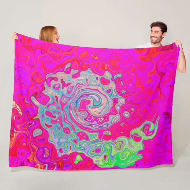 Cobertor De Velo Groovy Abstrato Teal Blue e Red Swirl (In Situ)