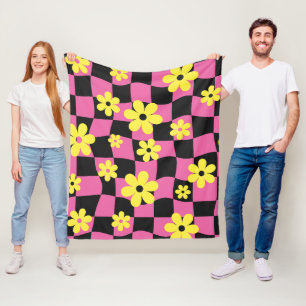 Cobertor De Velo Groovy Daisy Floral Xadrez, Y2K 90s