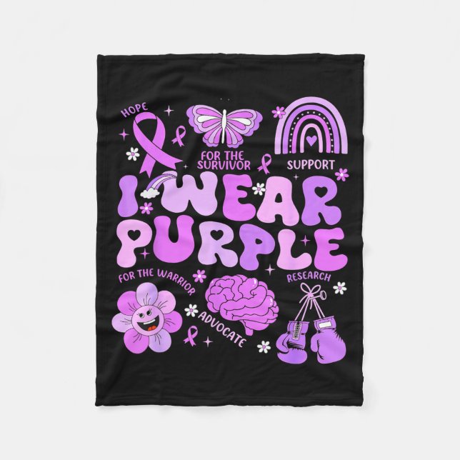 Cobertor De Velo Groovy Eu Uso Roxo Apoio Dia de Conscientização so (Frente)