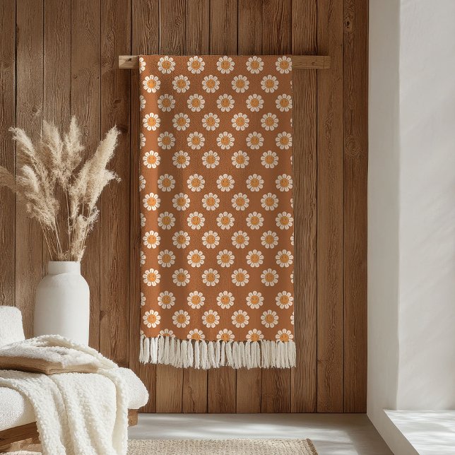 Cobertor De Velo Groovy Floral Anos 70 Pastel Cobre Margaridas Sorr (Groovy Floral 70s Pastel Copper Smiling Daisies Fleece Blanket )
