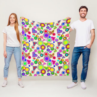 Cobertor De Velo Groovy Hearts Colorful Flowers