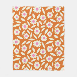 Cobertor De Velo Groovy Retro Daisies Padrão Floral em laranja