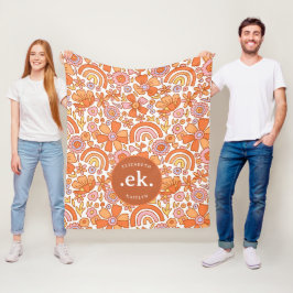 Cobertor De Velo Groovy Retro Orange Florals Monograma