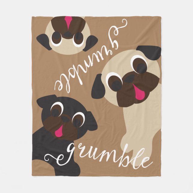Cobertor De Velo Grumble, luz do Pug do Grumble - cobertura marrom (Frente)